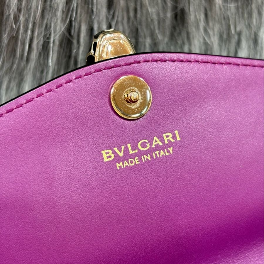 BVLGARI 282658 紫色 桃紅 蛇頭 琺瑯 金鍊 長夾 寶格麗 woc-36