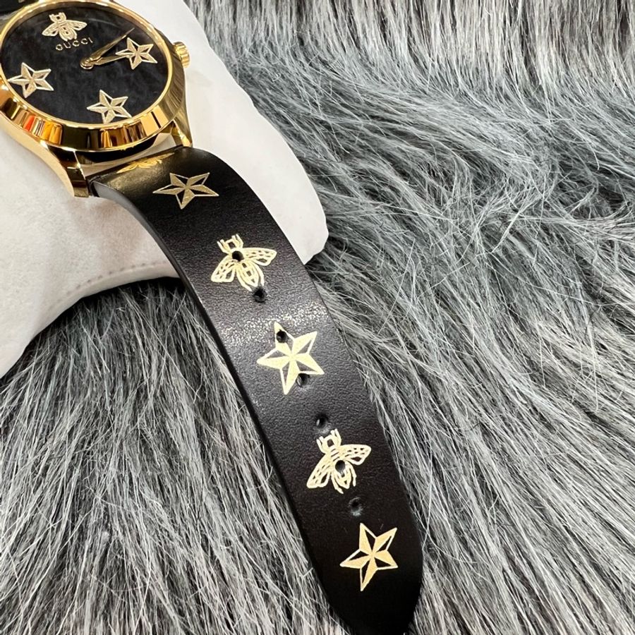 Gucci YA1264055 金色 蜜蜂 星星 黑面 38MM 手錶 腕錶 精品錶-2