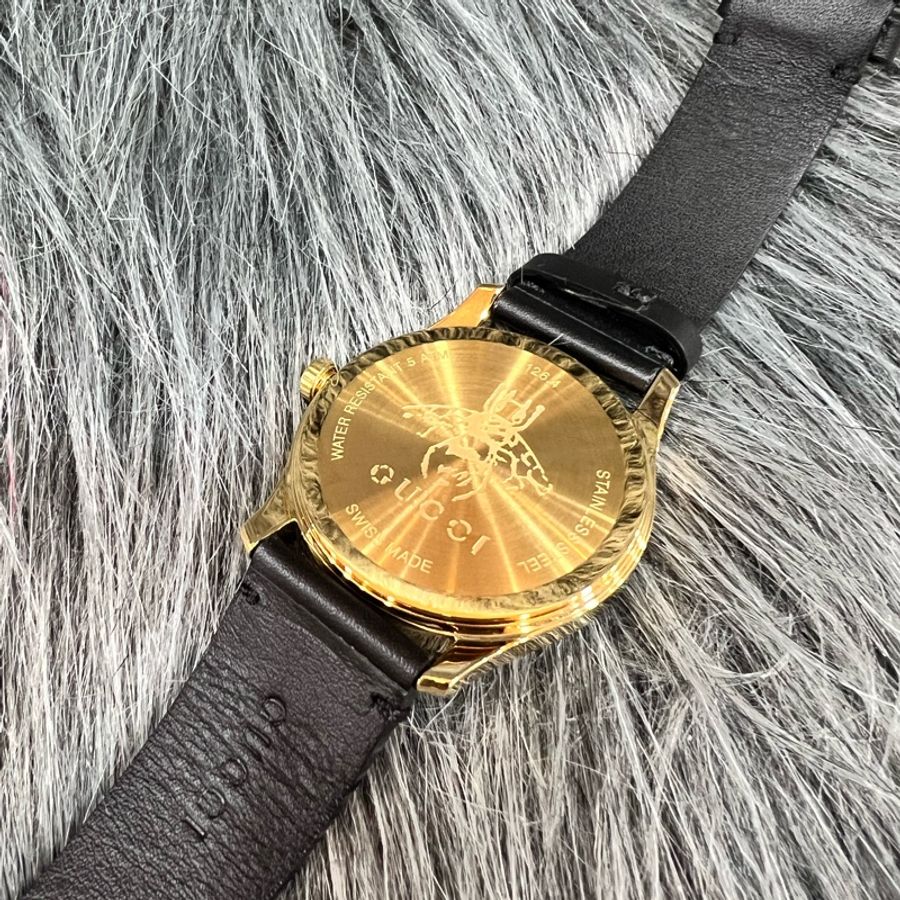Gucci YA1264055 金色 蜜蜂 星星 黑面 38MM 手錶 腕錶 精品錶-6
