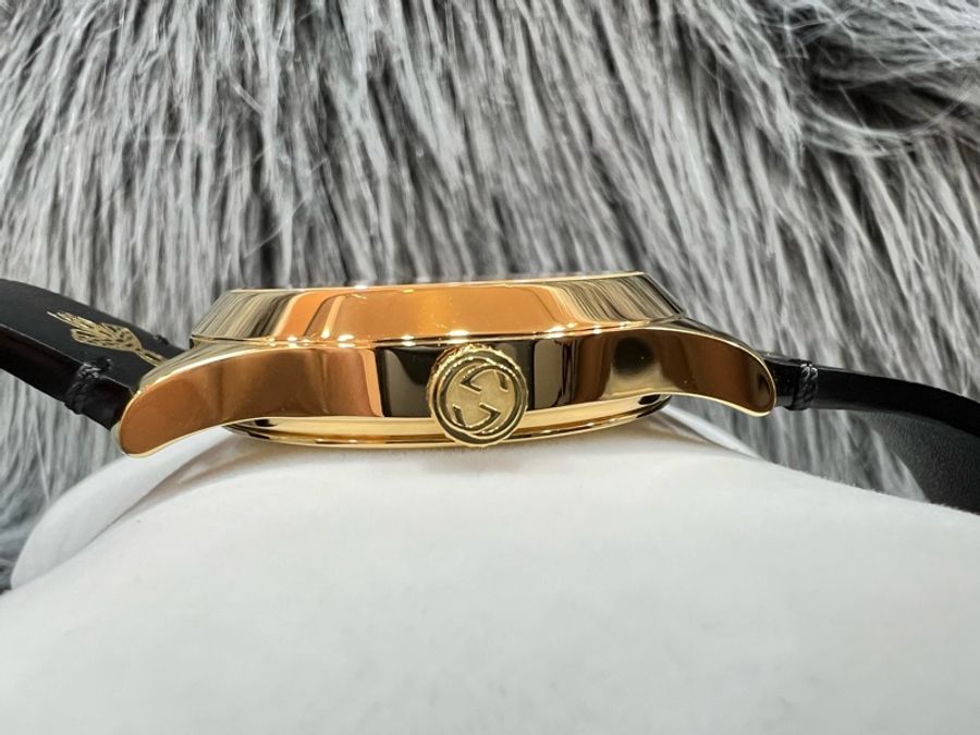 Gucci YA1264055 金色 蜜蜂 星星 黑面 38MM 手錶 腕錶 精品錶-10