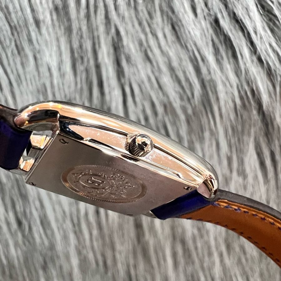 Hermes Cape Cod 不銹鋼 原鑲鑽圈 母貝 藍色 皮錶帶 21x31MM 手錶 腕錶 精品錶 瑞士錶-5