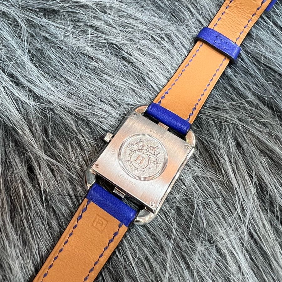 Hermes Cape Cod 不銹鋼 原鑲鑽圈 母貝 藍色 皮錶帶 21x31MM 手錶 腕錶 精品錶 瑞士錶-6