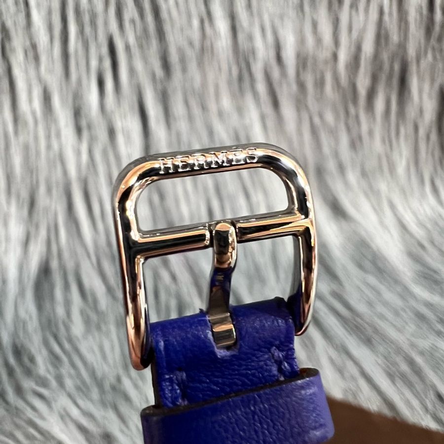 Hermes Cape Cod 不銹鋼 原鑲鑽圈 母貝 藍色 皮錶帶 21x31MM 手錶 腕錶 精品錶 瑞士錶-9