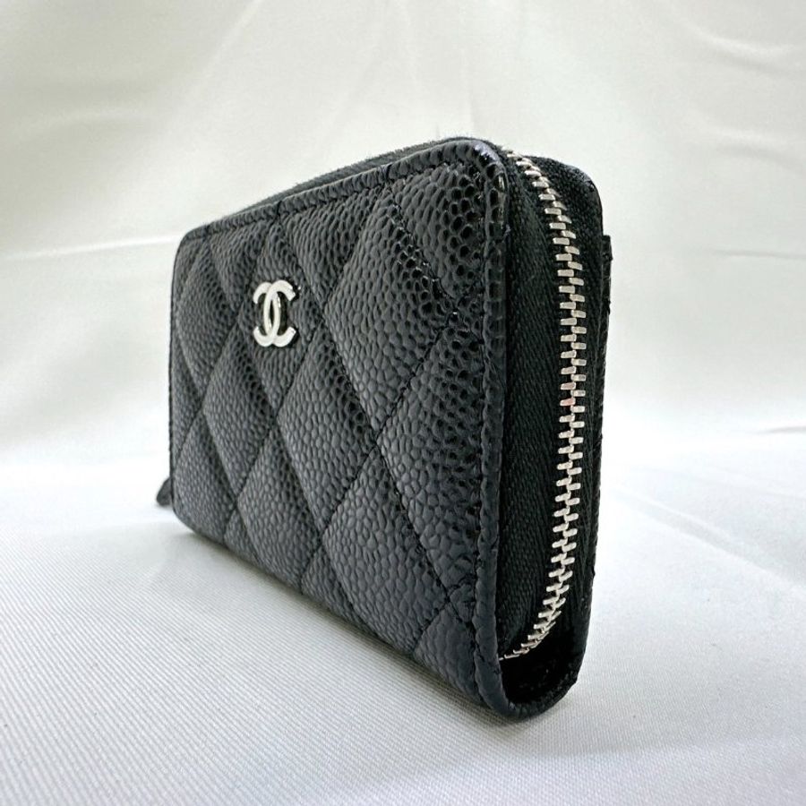 CHANEL 全新經典荔枝牛皮拉鍊零錢包-2