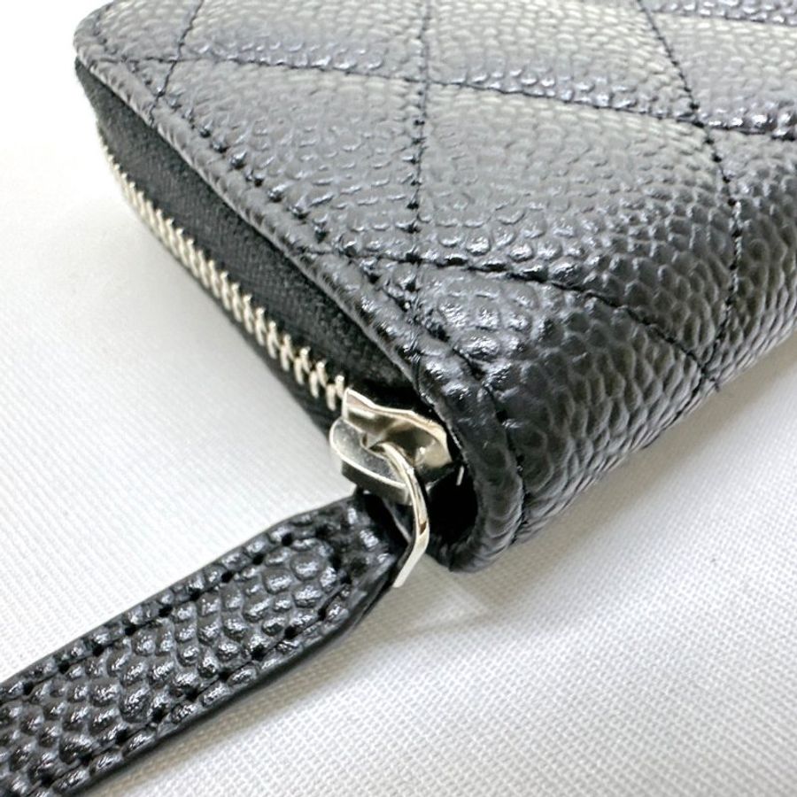 CHANEL 全新經典荔枝牛皮拉鍊零錢包-12
