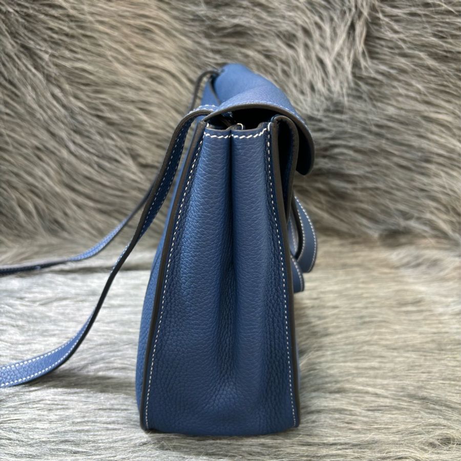 HERMES 藍色 牛皮 TC皮 金釦 Halzan 31 肩背 斜背 手提-17