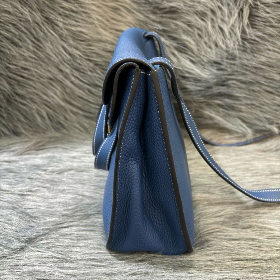 HERMES 藍色 牛皮 TC皮 金釦 Halzan 31 肩背 斜背 手提-18