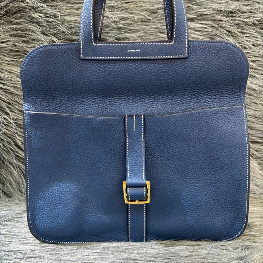 HERMES 藍色 牛皮 TC皮 金釦 Halzan 31 肩背 斜背 手提-15