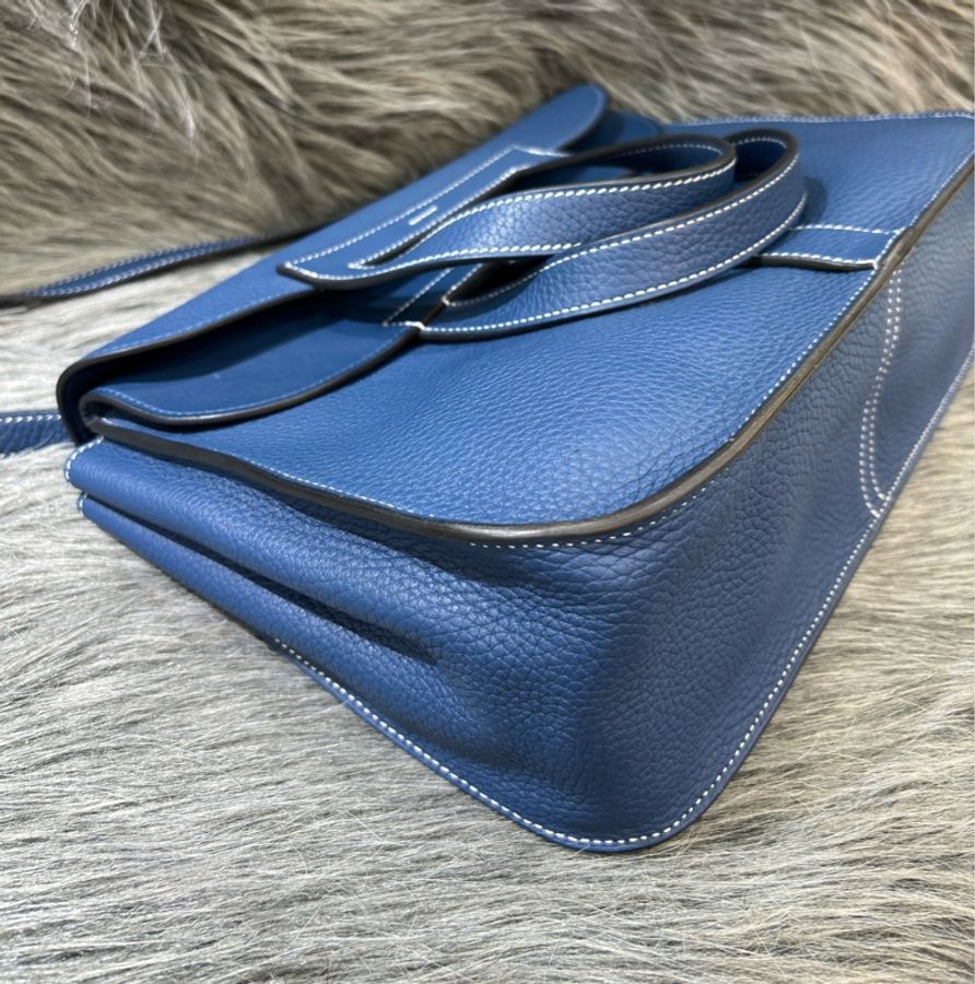 HERMES 藍色 牛皮 TC皮 金釦 Halzan 31 肩背 斜背 手提-19