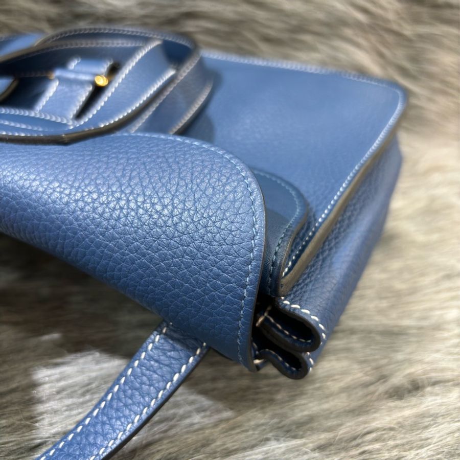 HERMES 藍色 牛皮 TC皮 金釦 Halzan 31 肩背 斜背 手提-21
