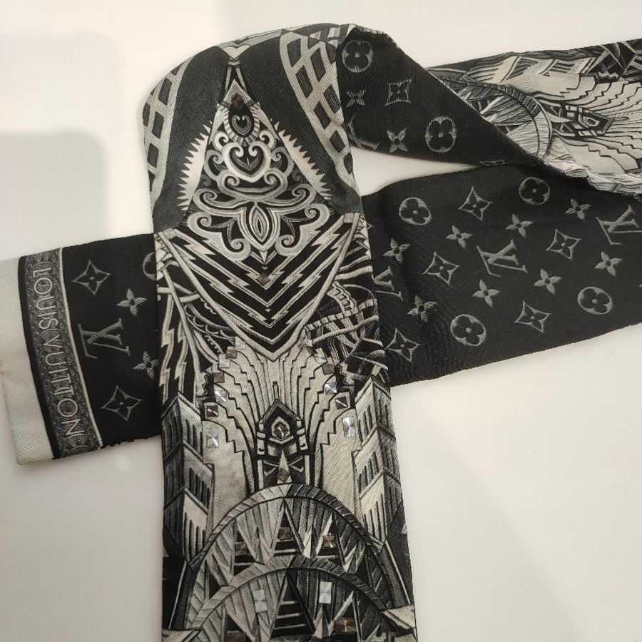 🔥10/9-10/30週年慶🔥【秒殺活動商品】㊣✨Louis Vuitton✨路易威登 LV 經典 老花 絲綢 鉚釘 領巾 圍巾 絲巾/二手精品🌳二手樹屋🌳-6