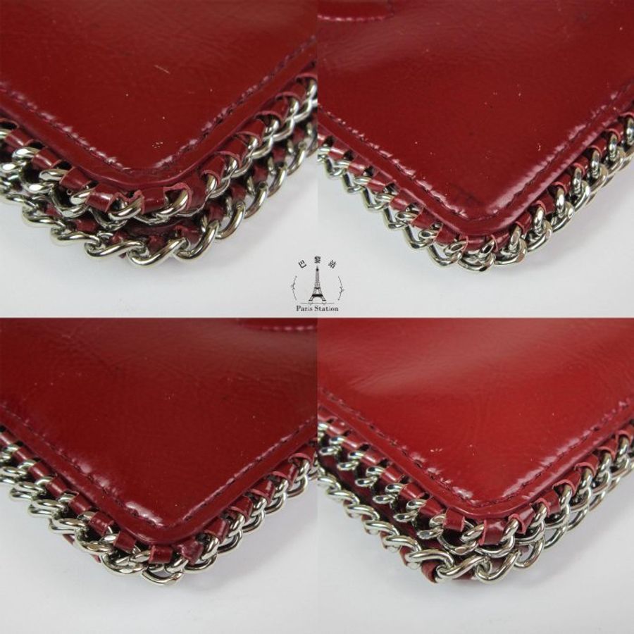 【巴黎站二手名牌專賣】*現貨*CHANEL 真品*紅色漆皮銀鍊滾邊對開長夾手拿包-4