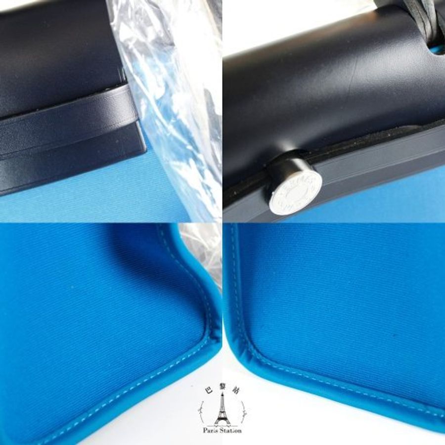 【巴黎站二手名牌專賣店】*現貨*HERMES 愛馬仕 真品*A刻HER BAG31藍帆布黑皮革手提肩背包-4