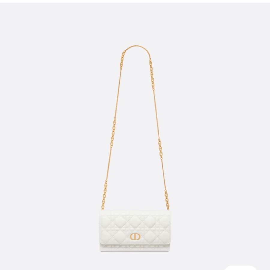 Dior Caro 小袋 奶白色柔軟 Cannage 藤格紋圖案小牛皮 編號: S5134UWHC_M030-1