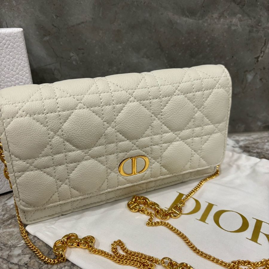 Dior Caro 小袋 奶白色柔軟 Cannage 藤格紋圖案小牛皮 編號: S5134UWHC_M030-5