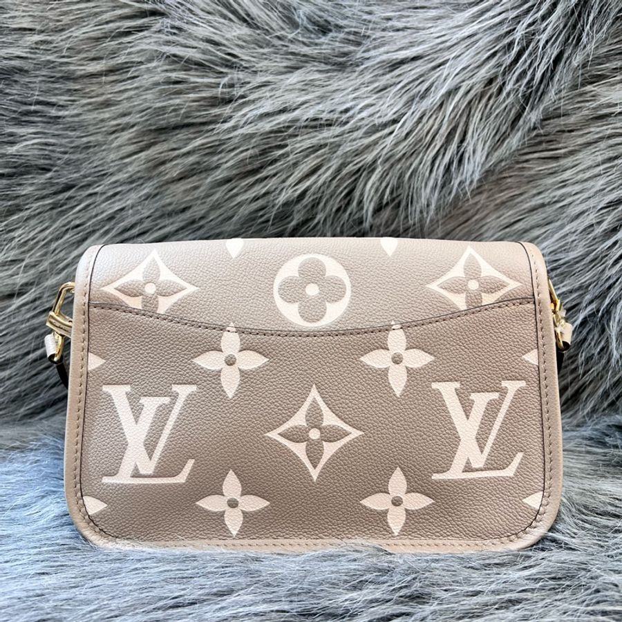 LV M46583 灰色 大象灰 荔枝皮 金釦 皮革壓紋 Diane 法棍 斜背包 肩背包-2