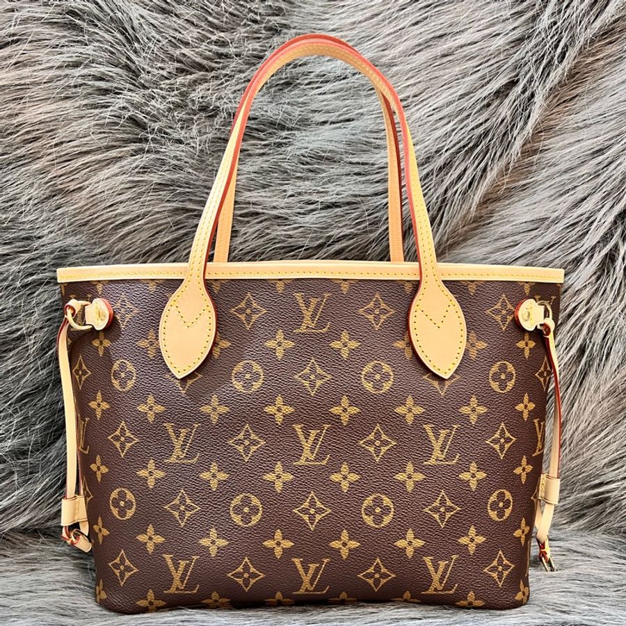 LV M41245 原花 老花 紫紅內裡 金釦 小號 Neverfull PM 托特包 購物包 手提包-2