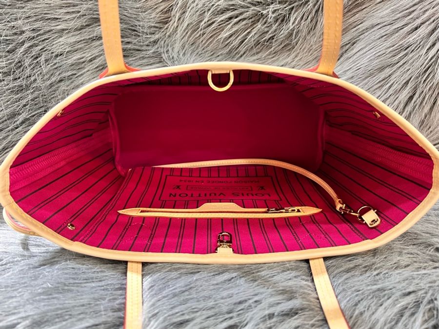 LV M41245 原花 老花 紫紅內裡 金釦 小號 Neverfull PM 托特包 購物包 手提包-5