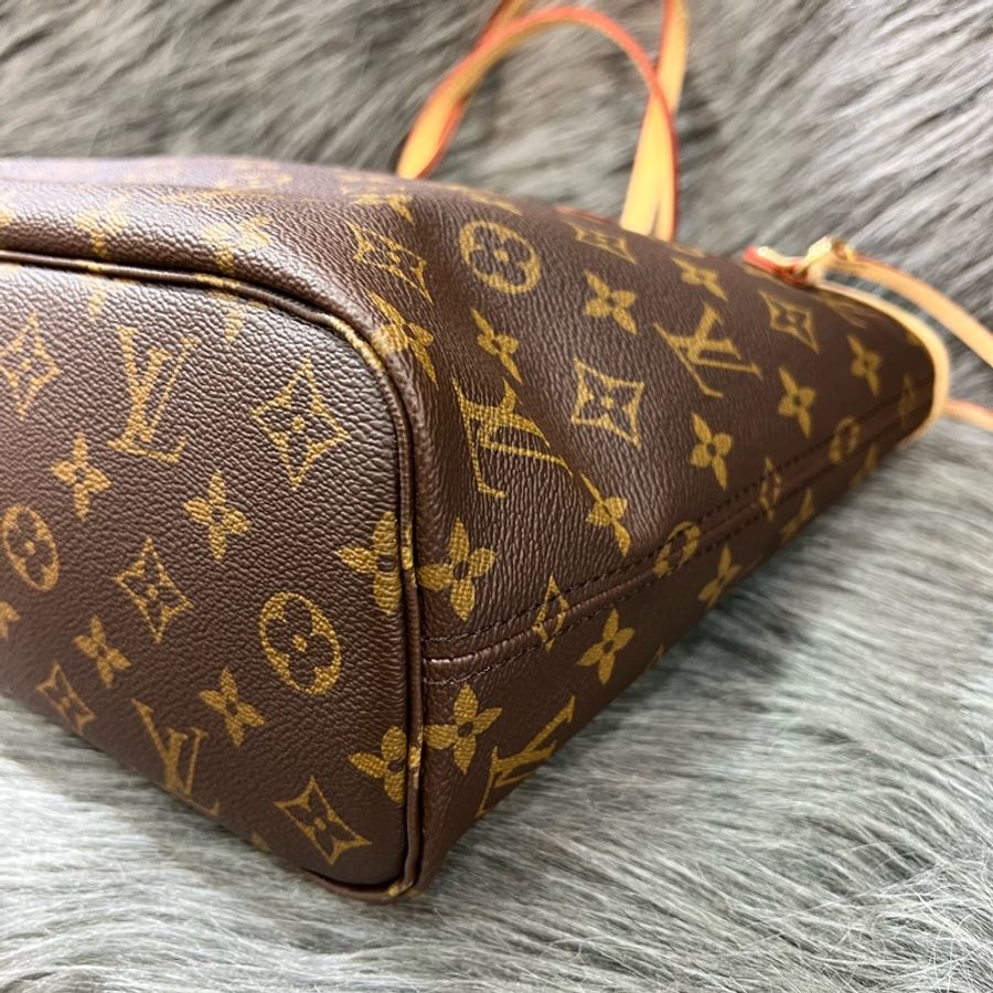 LV M41245 原花 老花 紫紅內裡 金釦 小號 Neverfull PM 托特包 購物包 手提包-9