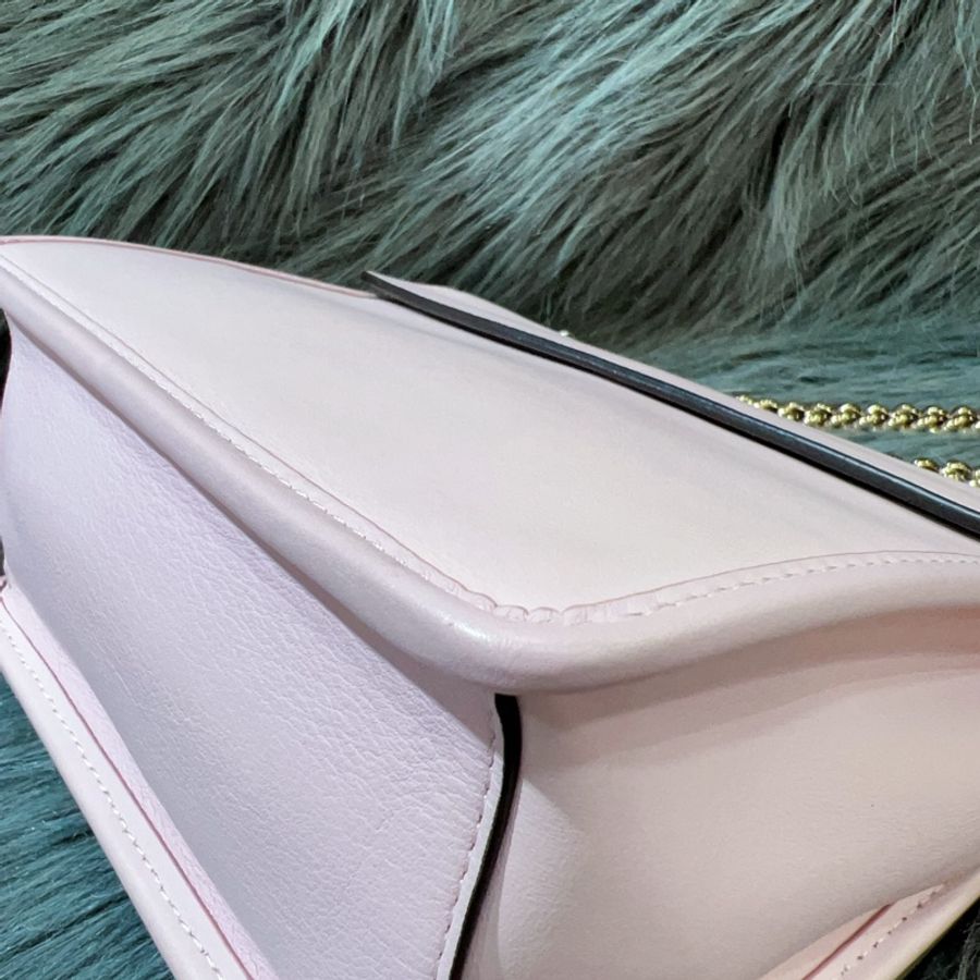 Fendi 8BT286 粉色 櫻花粉 金釦 Kan I F 掀蓋包 鍊包 斜背包 肩背包-11