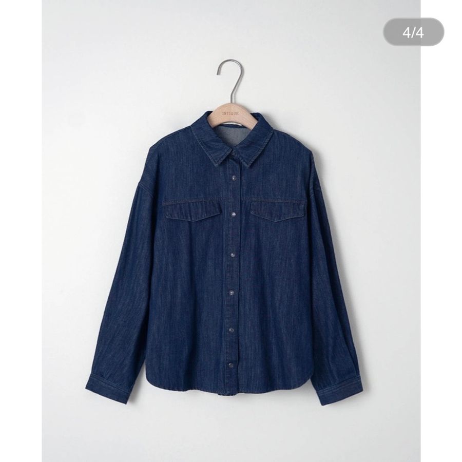 💯 正貨‼️【Intique】Button-up Sleeve Denim Shirt。精緻鈕扣牛仔/單寧襯衫-0
