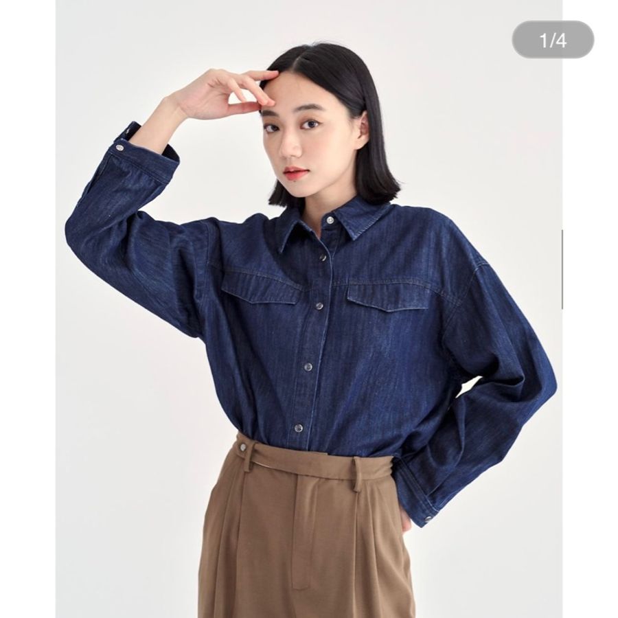 💯 正貨‼️【Intique】Button-up Sleeve Denim Shirt。精緻鈕扣牛仔/單寧襯衫-1