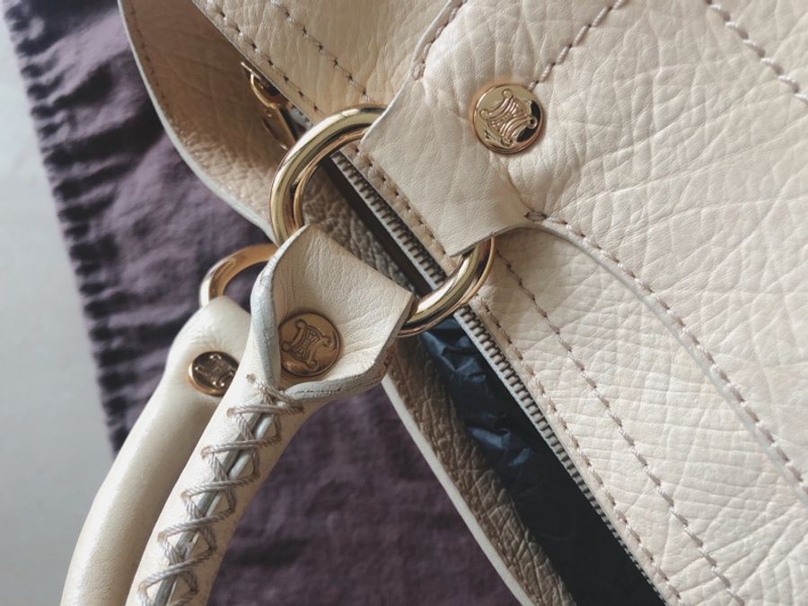 ［Vintage CELINE］Boogie Bag（米/金扣）-1