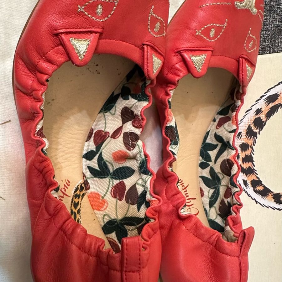 Charlotte Olympia 貓咪平底芭蕾鞋 紅色38號-1