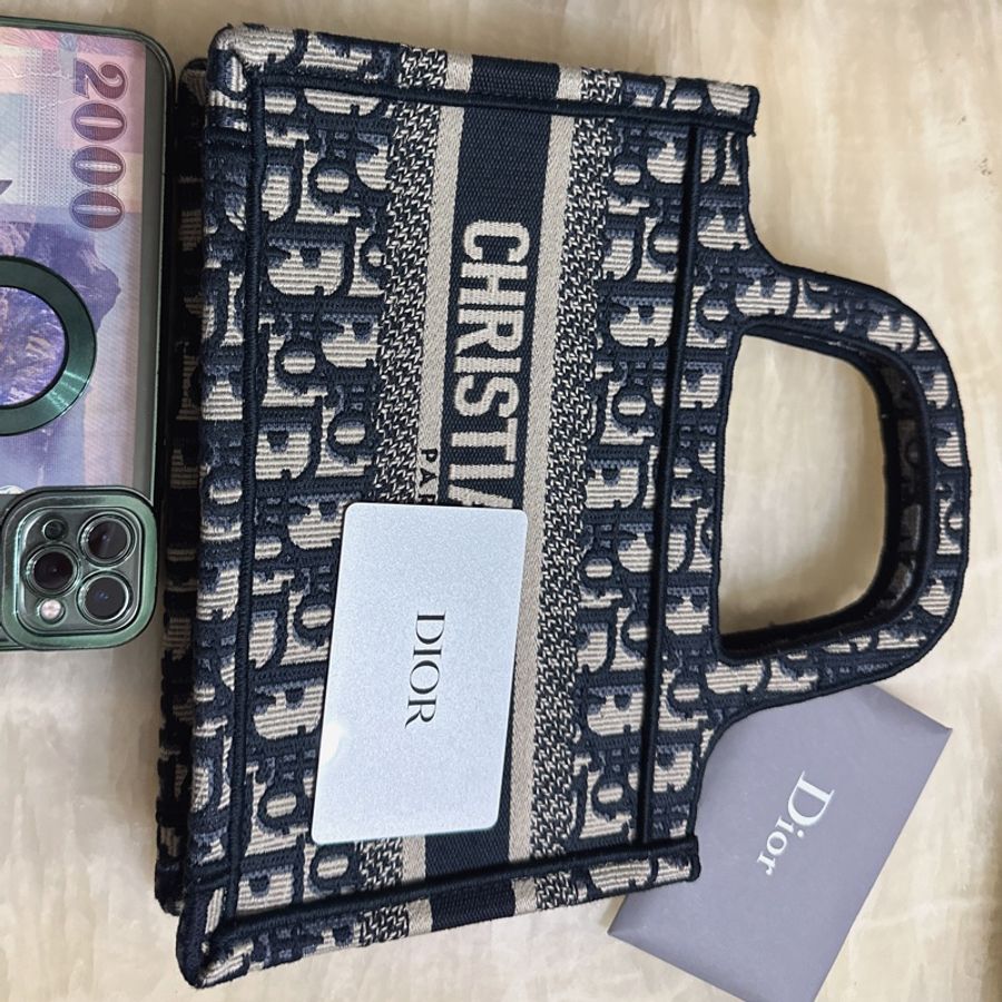 DIOR藍色老花mini book tote-0