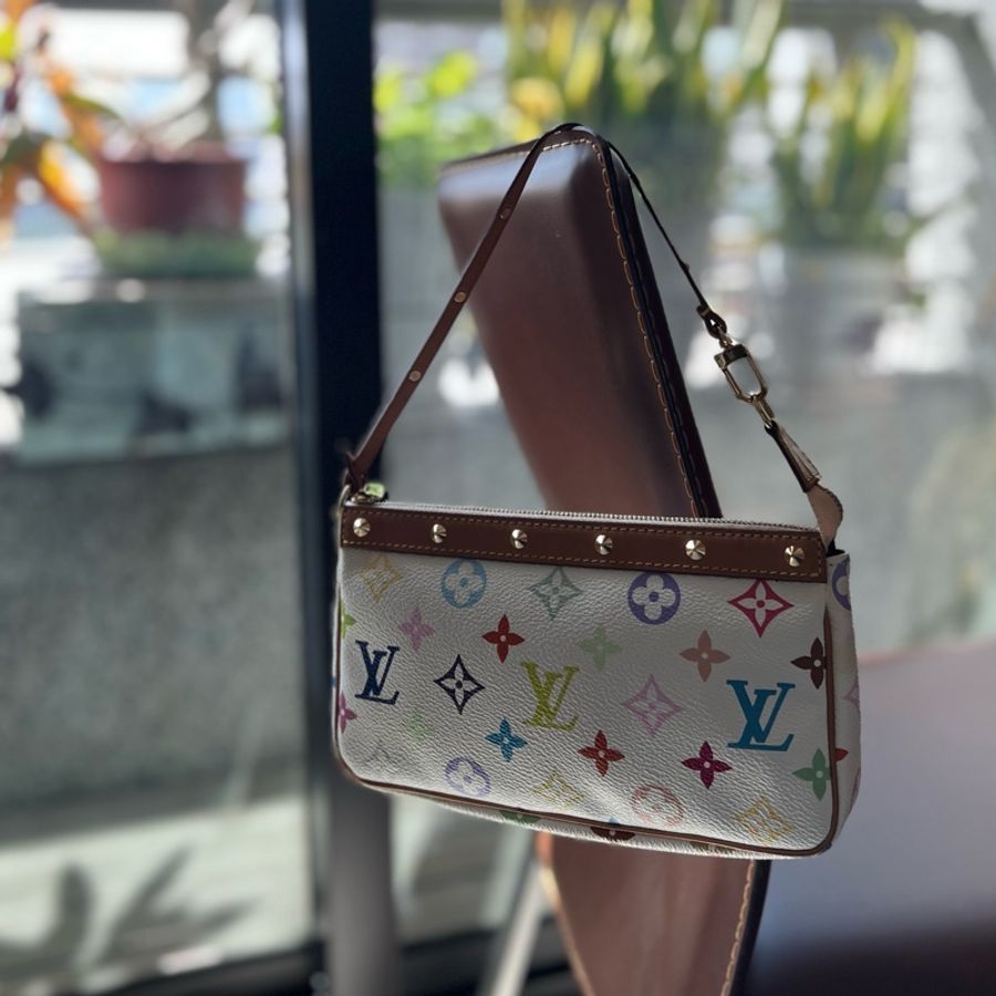 ［Vintage LV］村上隆手拿包_白彩-0