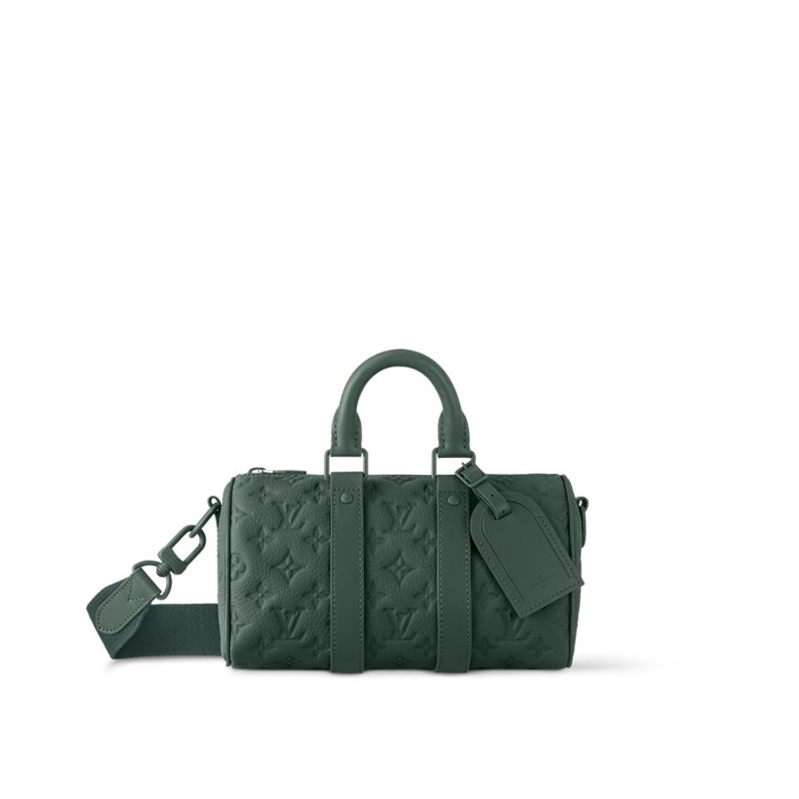 LV Keepall Bandoulière 25 荔枝皮 斜背包 壓紋 黑色 白色 綠色-1