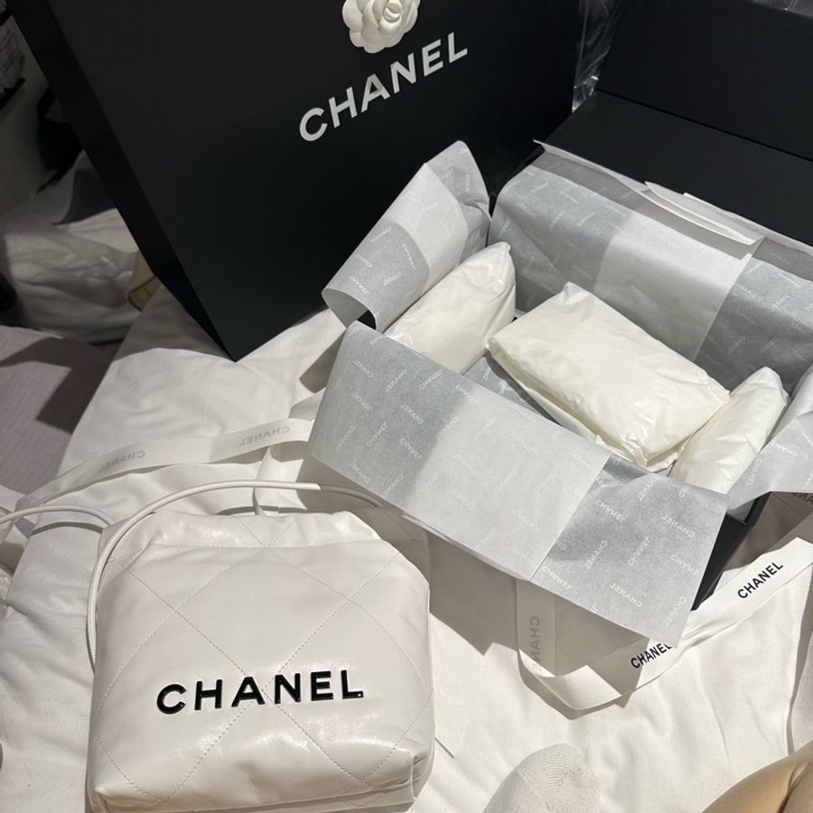 Chanel 全新 第一手 全網最低 急售 未使用 純白 黑字 22mini bag-3