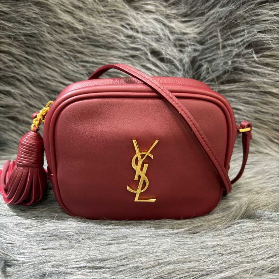 YSL 425317 酒紅 金釦 流蘇 廢包 方包 斜背包 流蘇包 相機包-1