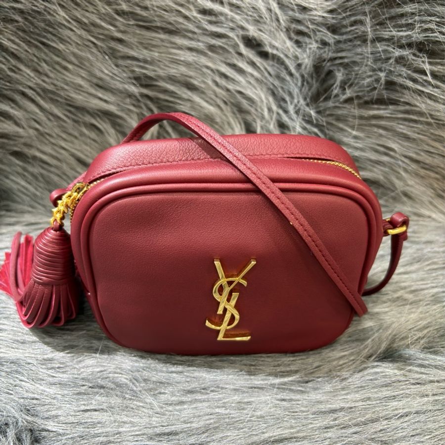 YSL 425317 酒紅 金釦 流蘇 廢包 方包 斜背包 流蘇包 相機包-2