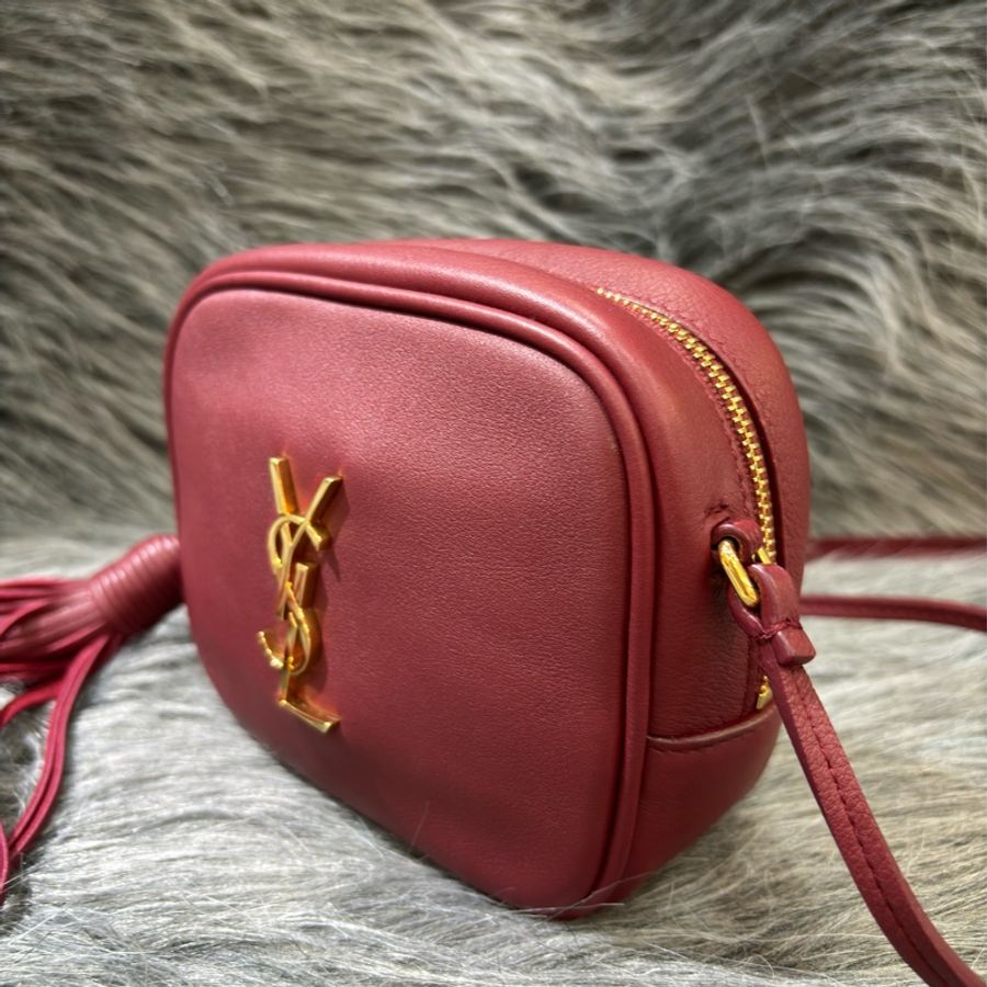 YSL 425317 酒紅 金釦 流蘇 廢包 方包 斜背包 流蘇包 相機包-12