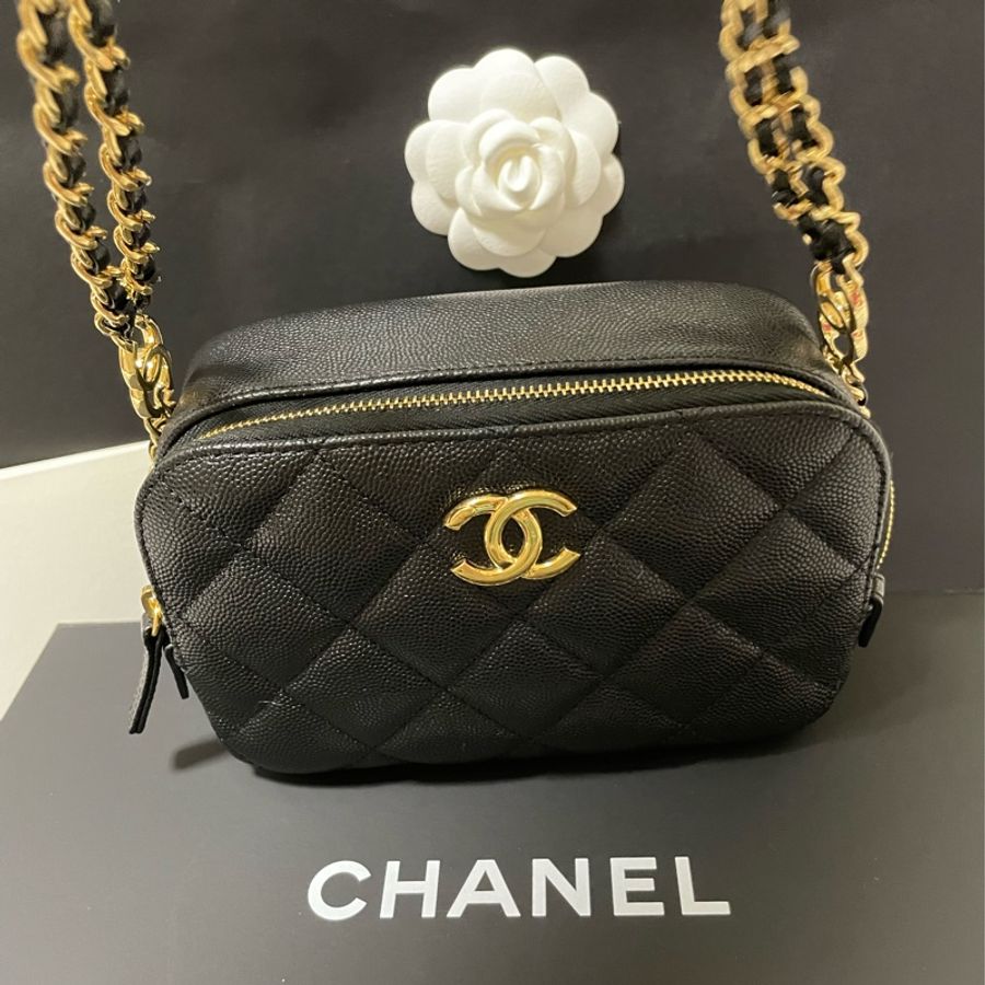 全新台灣專櫃購入CHANEL香奈兒 迷你相機包 黑金鏈 雙C鏈 全配有購證 全新晶片款-1