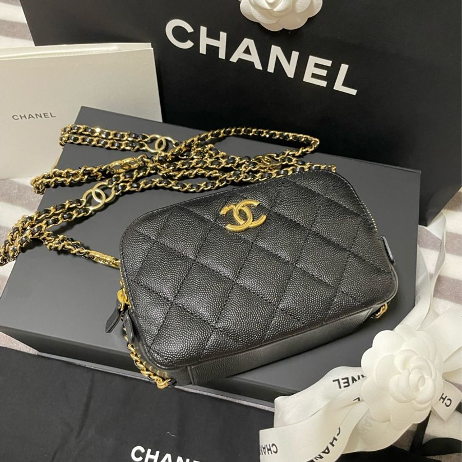 全新台灣專櫃購入CHANEL香奈兒 迷你相機包 黑金鏈 雙C鏈 全配有購證 全新晶片款-14