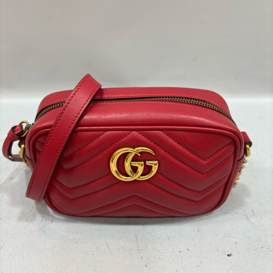 GUCCI 448065 紅色 牛皮 金鍊 GG MARMONT MINI 相機包-2