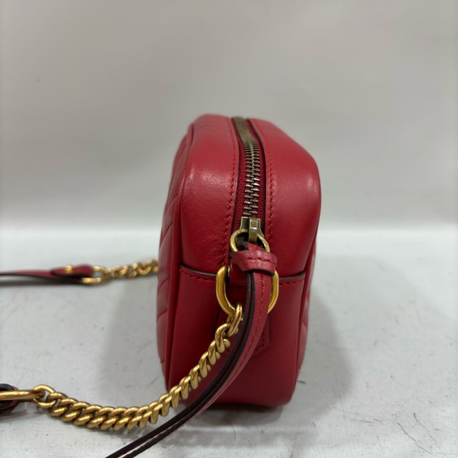 GUCCI 448065 紅色 牛皮 金鍊 GG MARMONT MINI 相機包-3