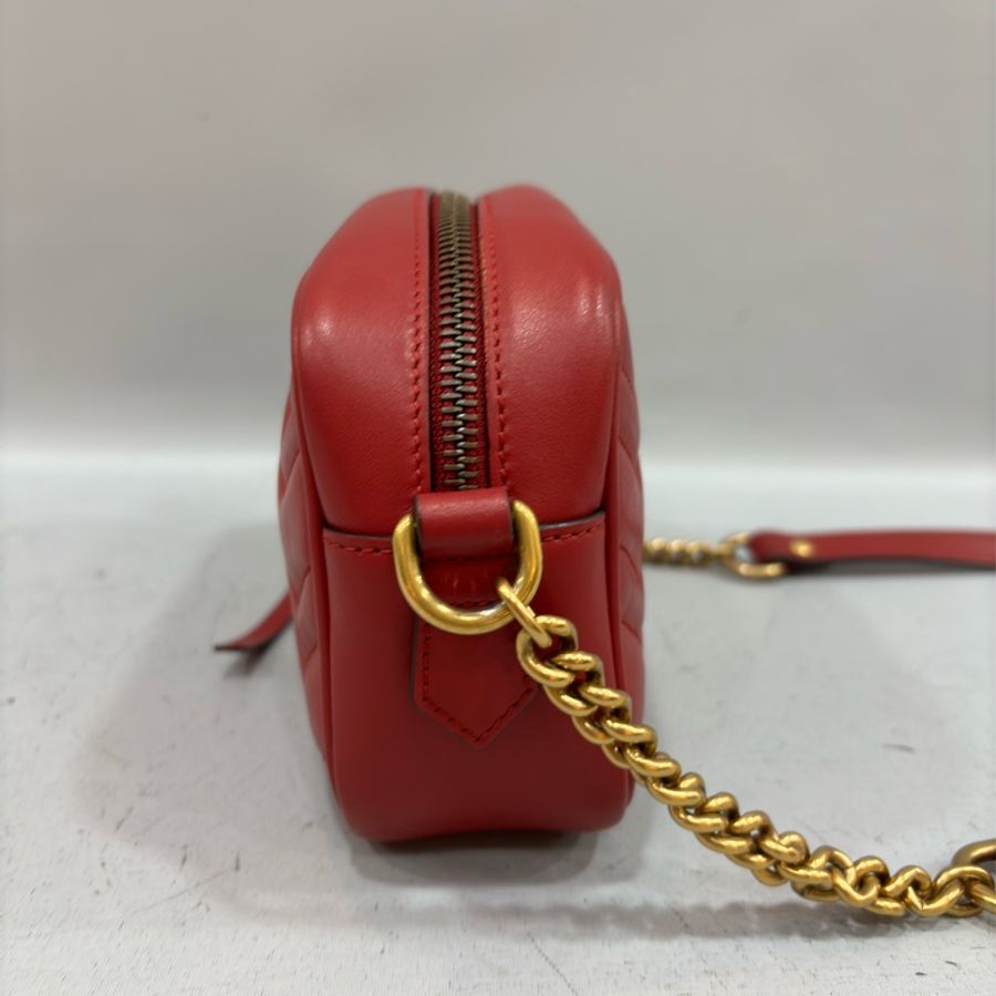 GUCCI 448065 紅色 牛皮 金鍊 GG MARMONT MINI 相機包-4