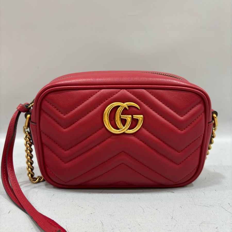 GUCCI 448065 紅色 牛皮 金鍊 GG MARMONT MINI 相機包-5