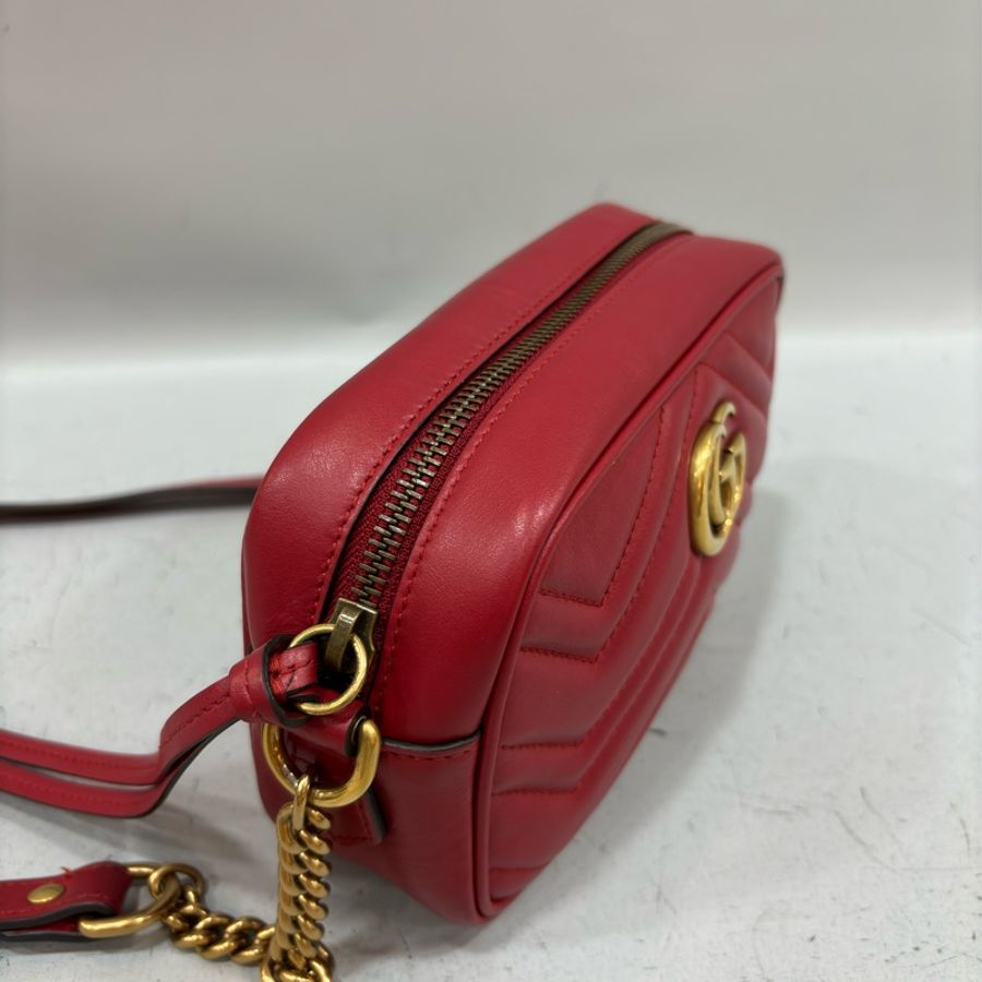 GUCCI 448065 紅色 牛皮 金鍊 GG MARMONT MINI 相機包-12