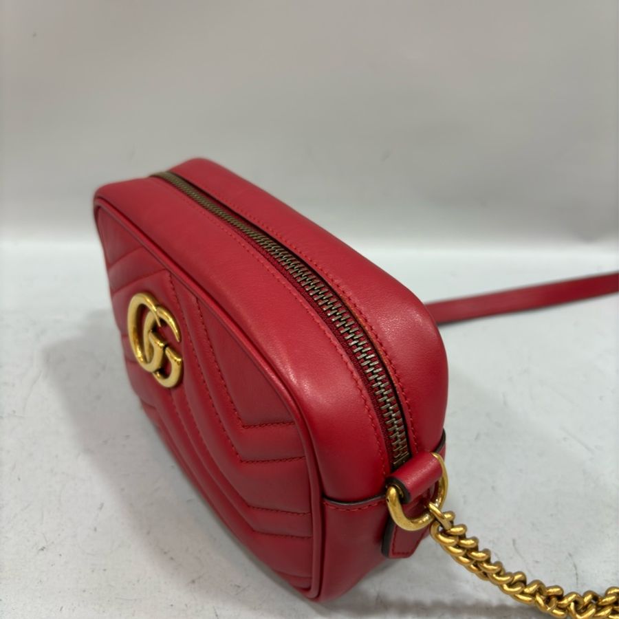 GUCCI 448065 紅色 牛皮 金鍊 GG MARMONT MINI 相機包-13