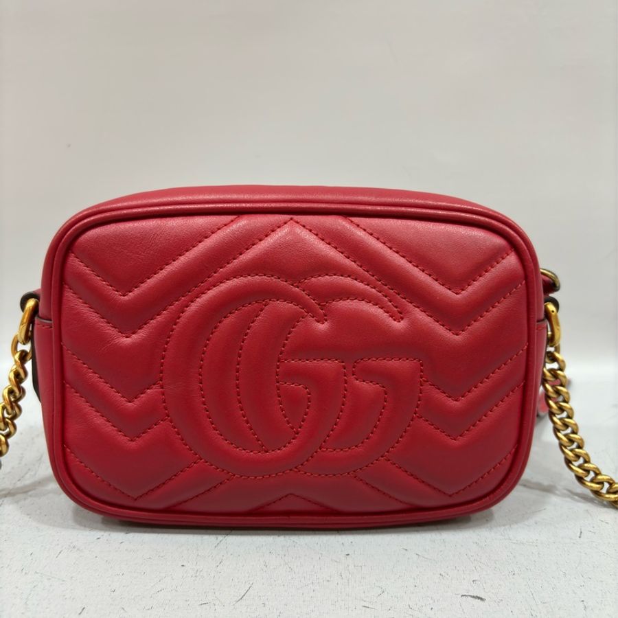 GUCCI 448065 紅色 牛皮 金鍊 GG MARMONT MINI 相機包-6