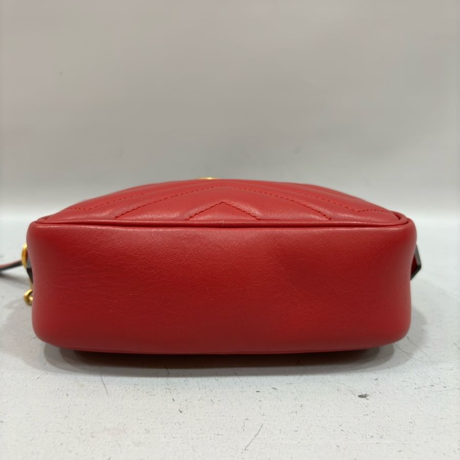 GUCCI 448065 紅色 牛皮 金鍊 GG MARMONT MINI 相機包-7