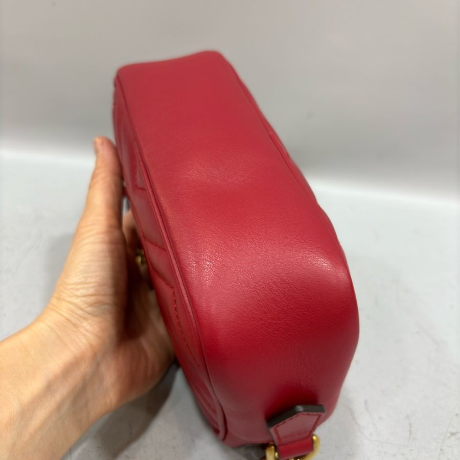 GUCCI 448065 紅色 牛皮 金鍊 GG MARMONT MINI 相機包-9