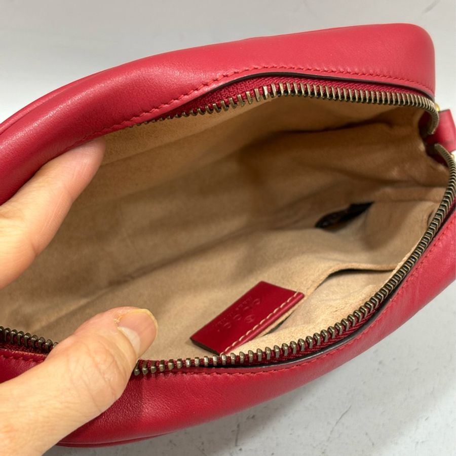 GUCCI 448065 紅色 牛皮 金鍊 GG MARMONT MINI 相機包-10