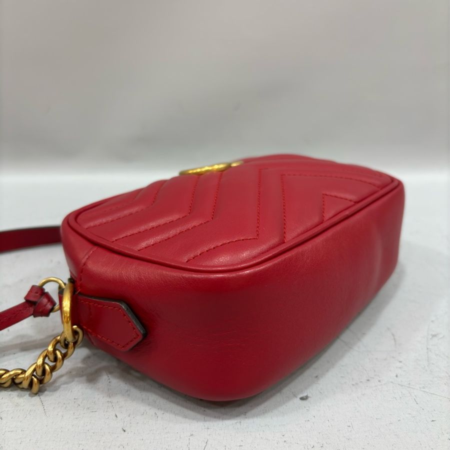 GUCCI 448065 紅色 牛皮 金鍊 GG MARMONT MINI 相機包-14