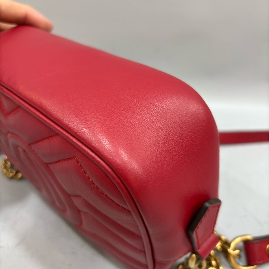 GUCCI 448065 紅色 牛皮 金鍊 GG MARMONT MINI 相機包-17
