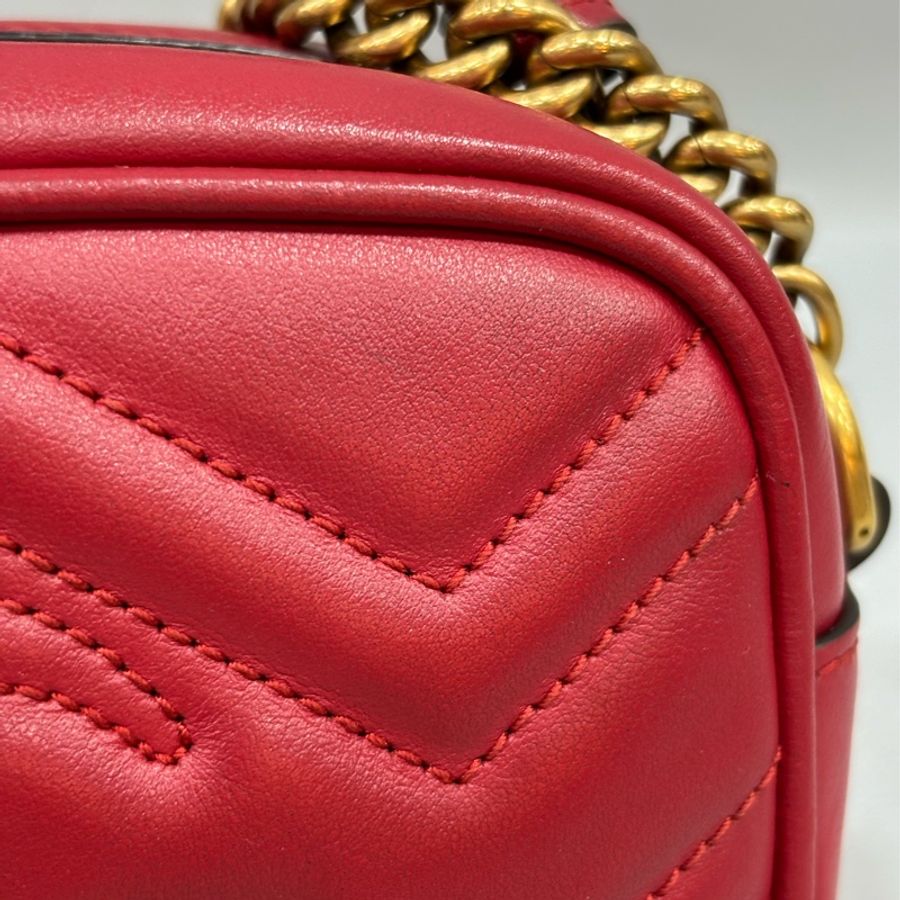 GUCCI 448065 紅色 牛皮 金鍊 GG MARMONT MINI 相機包-20